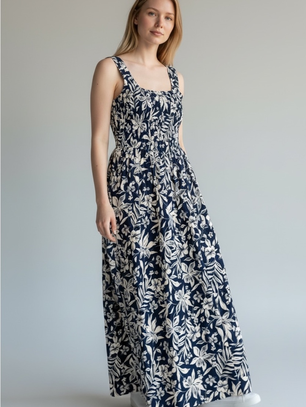 Faherty Sunseeker Smocked Waist Midi Maxi Dress Size Medium